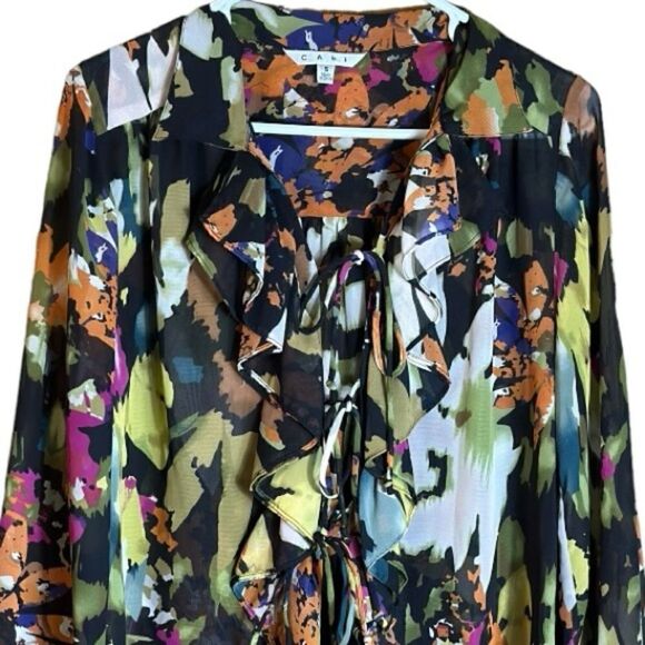 CAbi Floral Tie Front Ruffle Floral Long Sleeve Semi Sheer Blouse Size Small 📦 - Picture 7 of 9